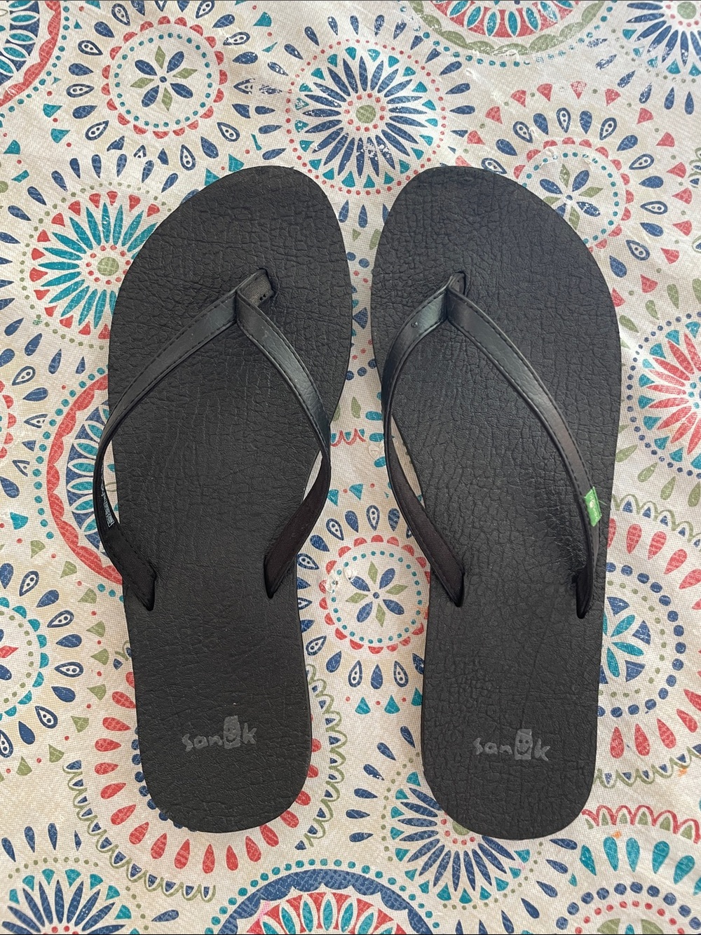 Sanuk Black Textured Flip-Flop Sandals